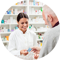 resident speaking with a pharmacist